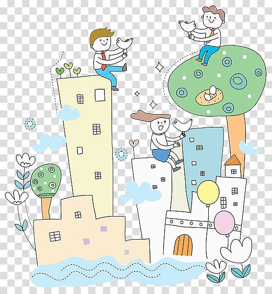 Cartoon Drawing Illustration, House and children transparent background PNG clipart