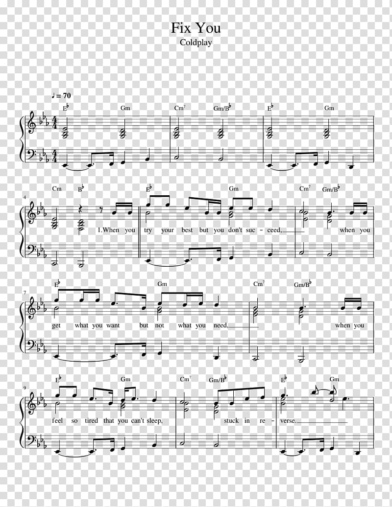 Sheet Music Fix You Coldplay Musical note, sheet music transparent background PNG clipart