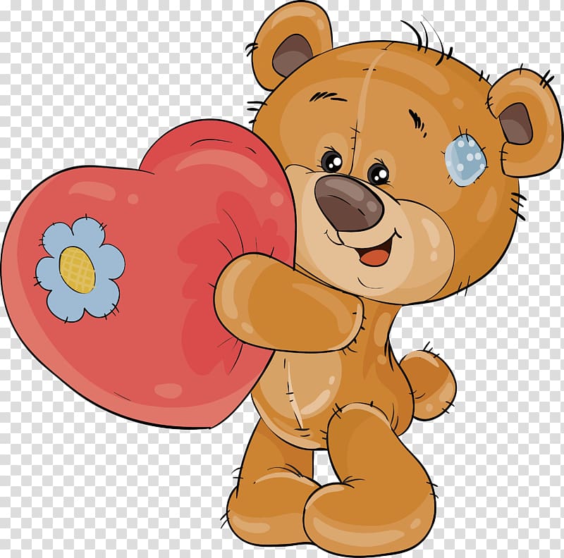 brown bear holding heart illustration, Teddy bear Illustration, Take love pillow bear transparent background PNG clipart