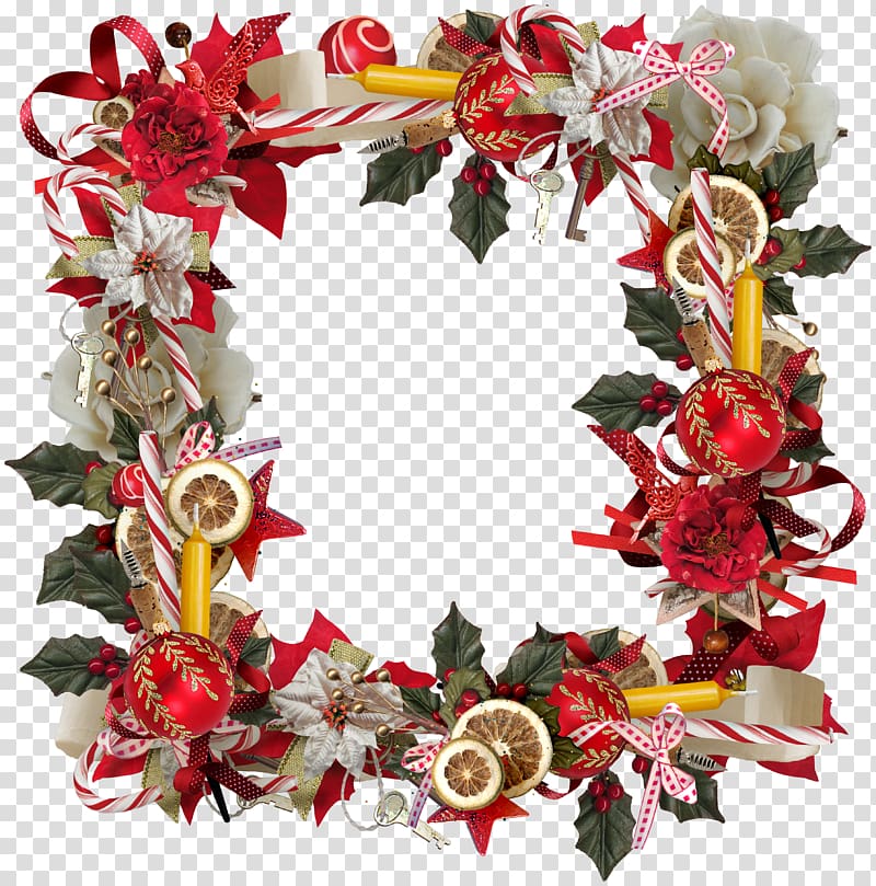 Christmas tree Christmas decoration, Christmas wreath frame transparent background PNG clipart