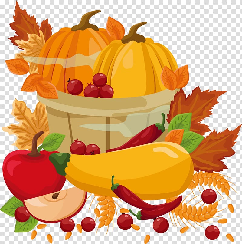 Pumpkin , autumn leaves and vegetables transparent background PNG clipart