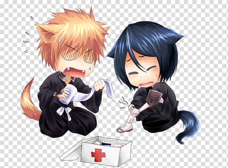 Rukia Kuchiki Ichigo Kurosaki Bleach Chibi Anime, ichigo kurosaki transparent background PNG clipart