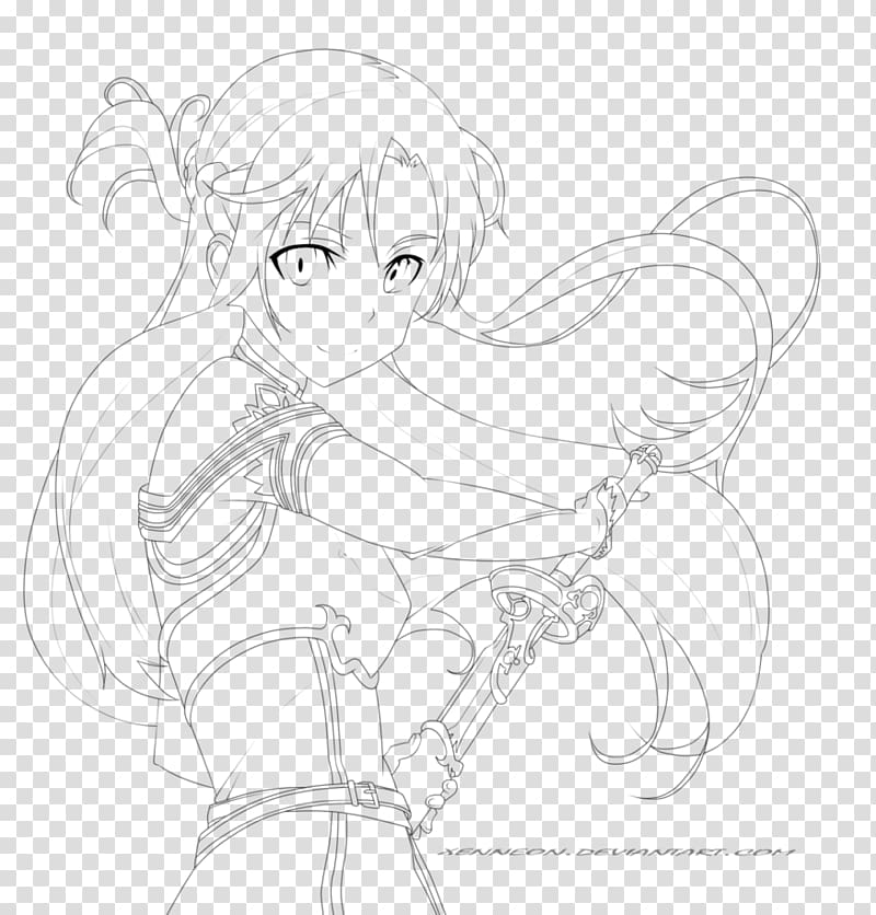 Drawing Line art Ear Mangaka Sketch, asuna in black transparent background PNG clipart