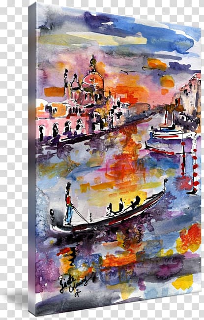 Watercolor painting Grand Canal Gallery wrap, Venice gondola transparent background PNG clipart