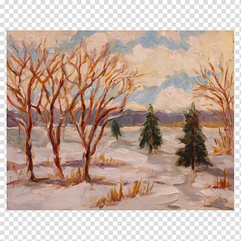 Watercolor painting Acrylic paint Landscape, snowing day transparent background PNG clipart