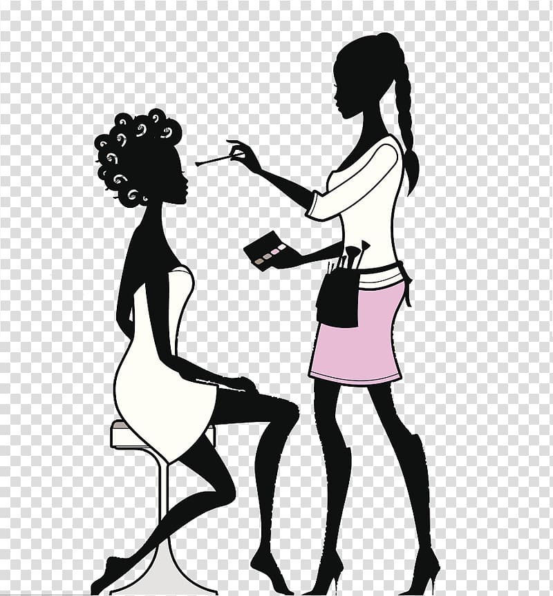woman applying makeup to another woman illustration, Make-up artist Cosmetics Drawing Personal stylist, Illustrator makeup job transparent background PNG clipart