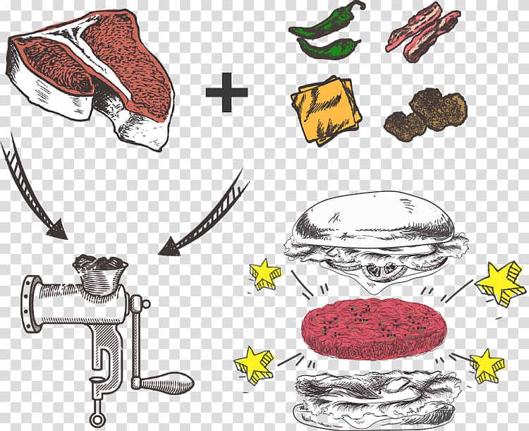 Fast food Hamburger Ground meat Restaurant, high-end decadent strokes transparent background PNG clipart