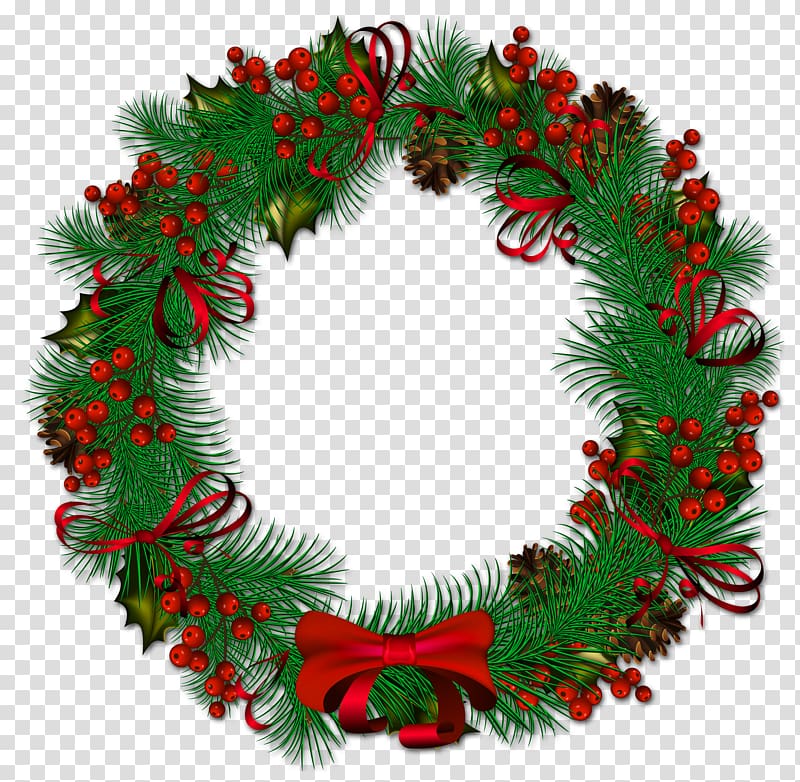 green and red Christmas-themed wreath, Wreath Christmas , Christmas Pinecone Wreath with Red Ribbon transparent background PNG clipart