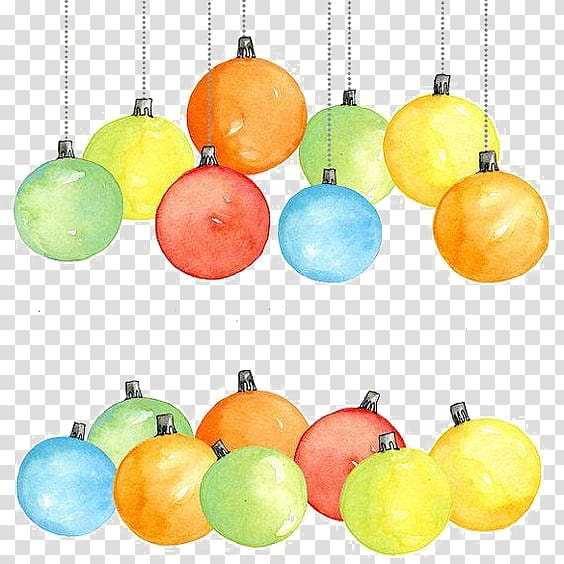 assorted-color baubles illustration, Christmas ornament Watercolor painting Christmas card , Watercolor Christmas ball transparent background PNG clipart
