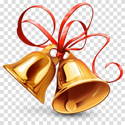 yellow and red Christmas bell illustration, Two Little Bells transparent background PNG clipart