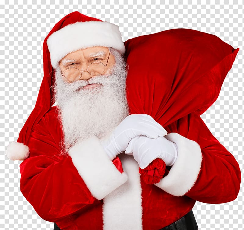 Santa Claus Mrs. Claus Christmas ornament Santa suit Reindeer, santa claus carries a gift transparent background PNG clipart