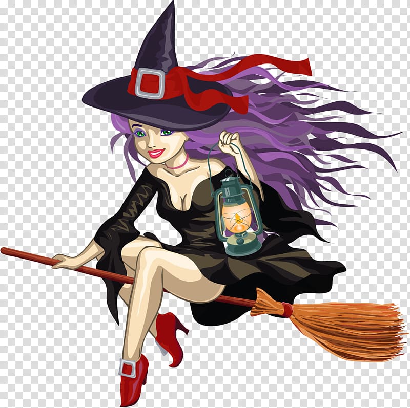 with riding a broom, Wicked Witch of the West Witchcraft Cartoon , Witch with Lantern transparent background PNG clipart
