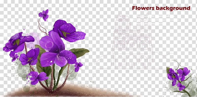 Flower Purple Google Watercolor painting, Purple butterfly flower source file transparent background PNG clipart