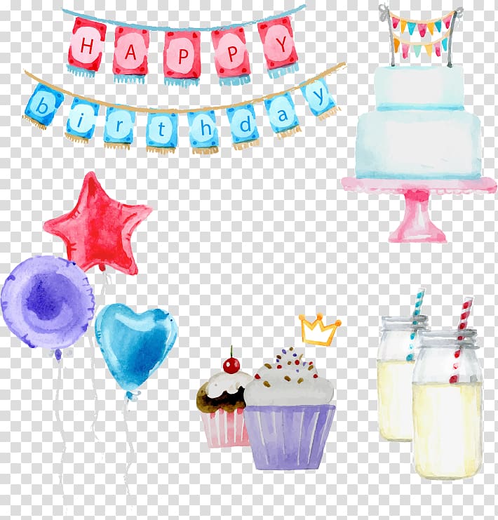 Birthday cake, painted cake transparent background PNG clipart