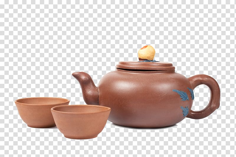 Yixing clay teapot Ceramic Teacup, Purple sand pot and water cup transparent background PNG clipart