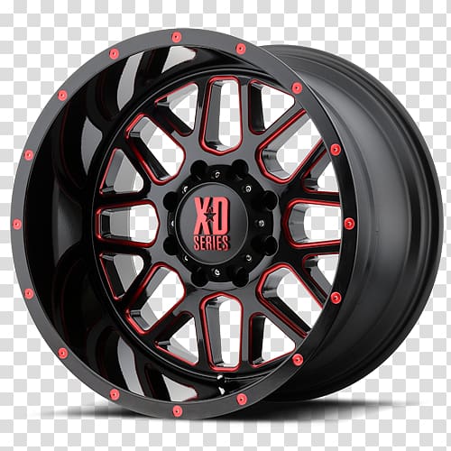 KMC XD Series XD820 Grenade XD Series Wheels XD820 Grenade Satin Black XD Series by KMC Wheels KMC GRENADE Satin Black Milled With Red Clear Coat, nitto tires 305 transparent background PNG clipart