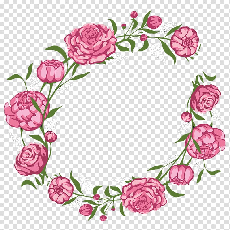 pink and green floral illustration, Rose Flower Pink Wreath, Aesthetic Garland transparent background PNG clipart