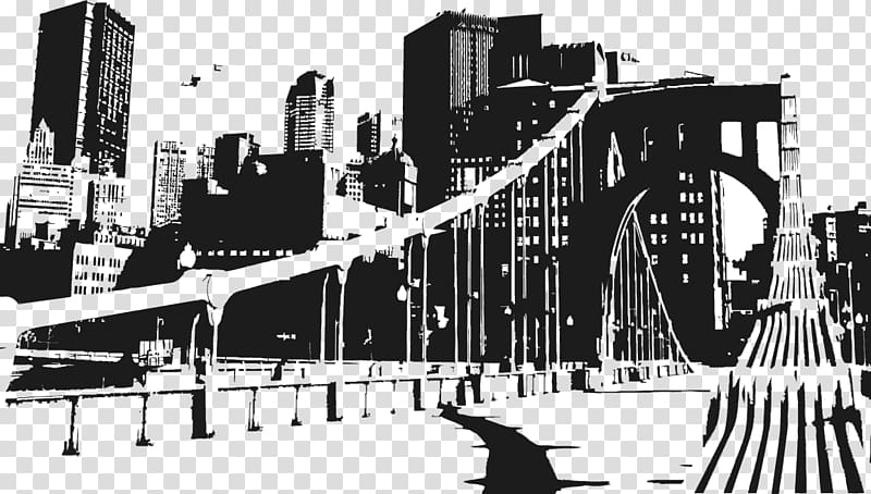 Manhattan Skyline Silhouette, Bridge transparent background PNG clipart