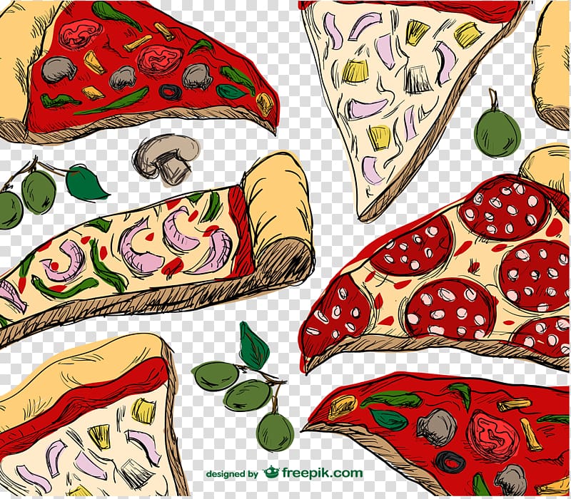 Pizza Italian cuisine Fast food Drawing, Painted delicious pizza transparent background PNG clipart