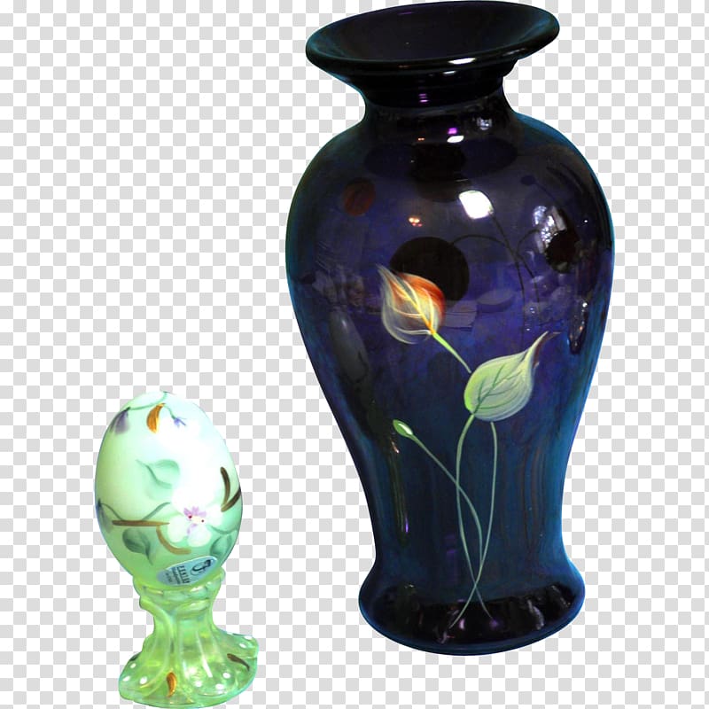Vase Ceramic Cobalt blue Glass, hand painted lotus transparent background PNG clipart