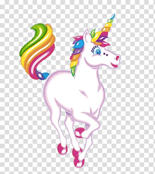 white and multicolored unicorn illustration, Running Cartoon Unicorn transparent background PNG clipart