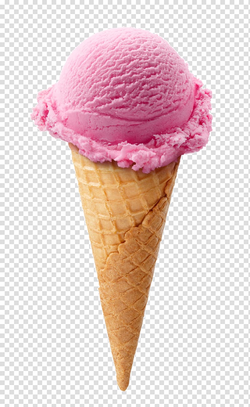 strawberry ice cream with sugar cone, Ice Cream Cones Strawberry ice cream Sundae, ice cream transparent background PNG clipart