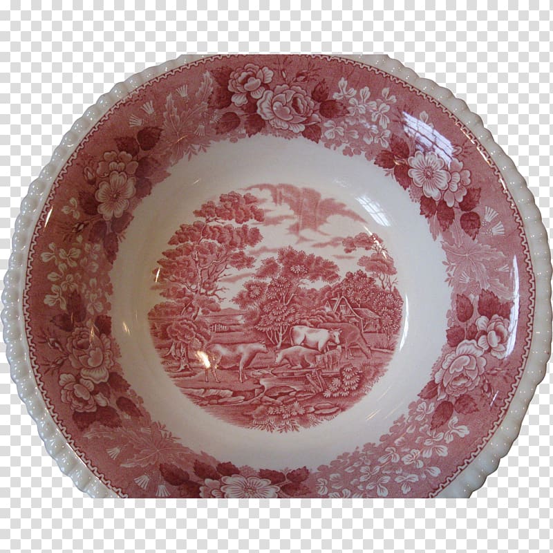 Staffordshire Plate Porcelain Transferware Ironstone china, cranberry red transparent background PNG clipart