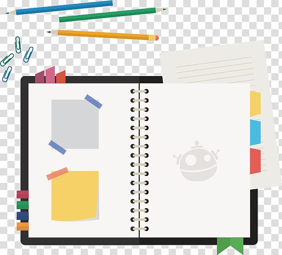 opened white book near pencils illustration, Paper Notebook Icon, notebook transparent background PNG clipart