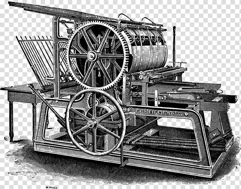 Johannes Gutenberg printing press cartoon printing machine Stock Vector