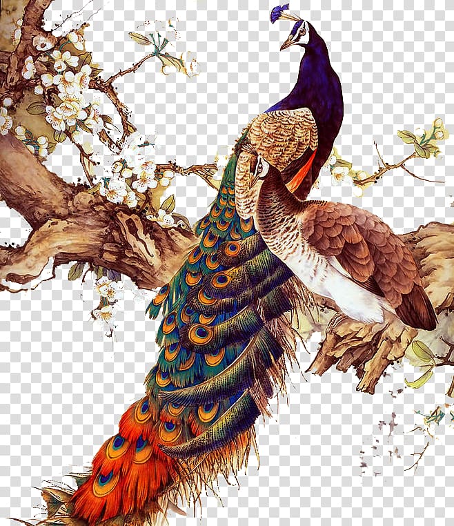 multicolored peacock on top tree branch, China Peafowl Glass Feather, peacock transparent background PNG clipart