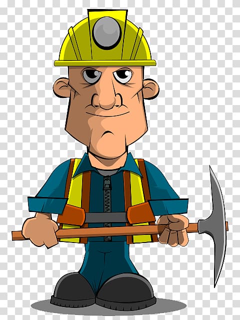 male construction worker illustration, Coal mining Miner , Gold Miner Cartoon transparent background PNG clipart