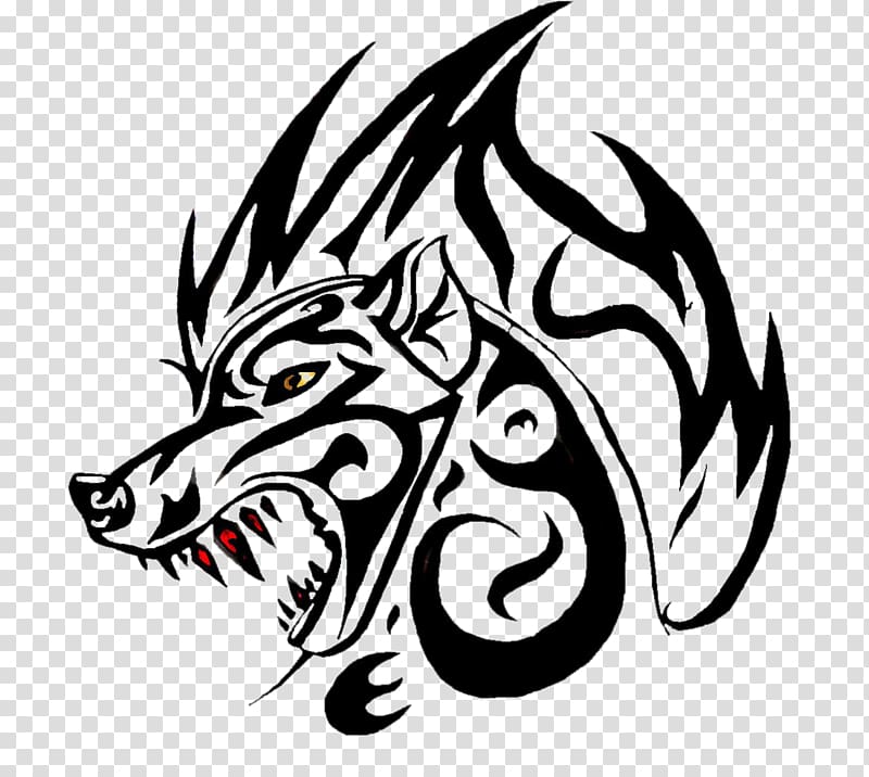 Gray wolf Tattoo Canidae, Wolf black stripes abstract composition transparent background PNG clipart