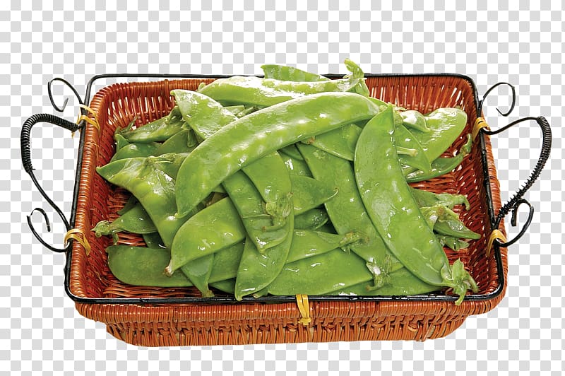 Snap pea Snow pea Food Basket, Bamboo basket of snow peas transparent background PNG clipart
