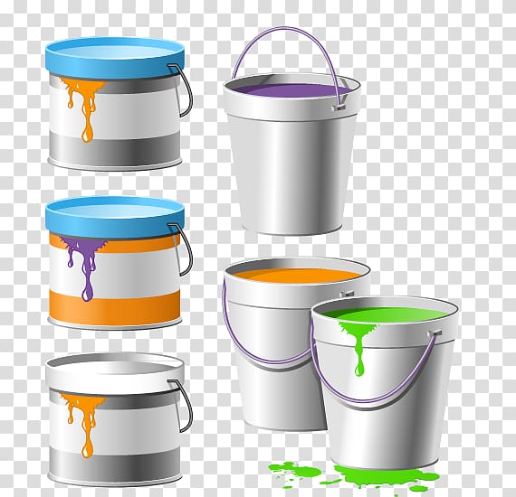 Paint roller illustration , Colored bucket transparent background PNG clipart