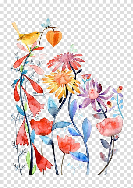 bird and flowers , Watercolour Flowers Bird Paper Watercolor painting, Watercolor flowers transparent background PNG clipart