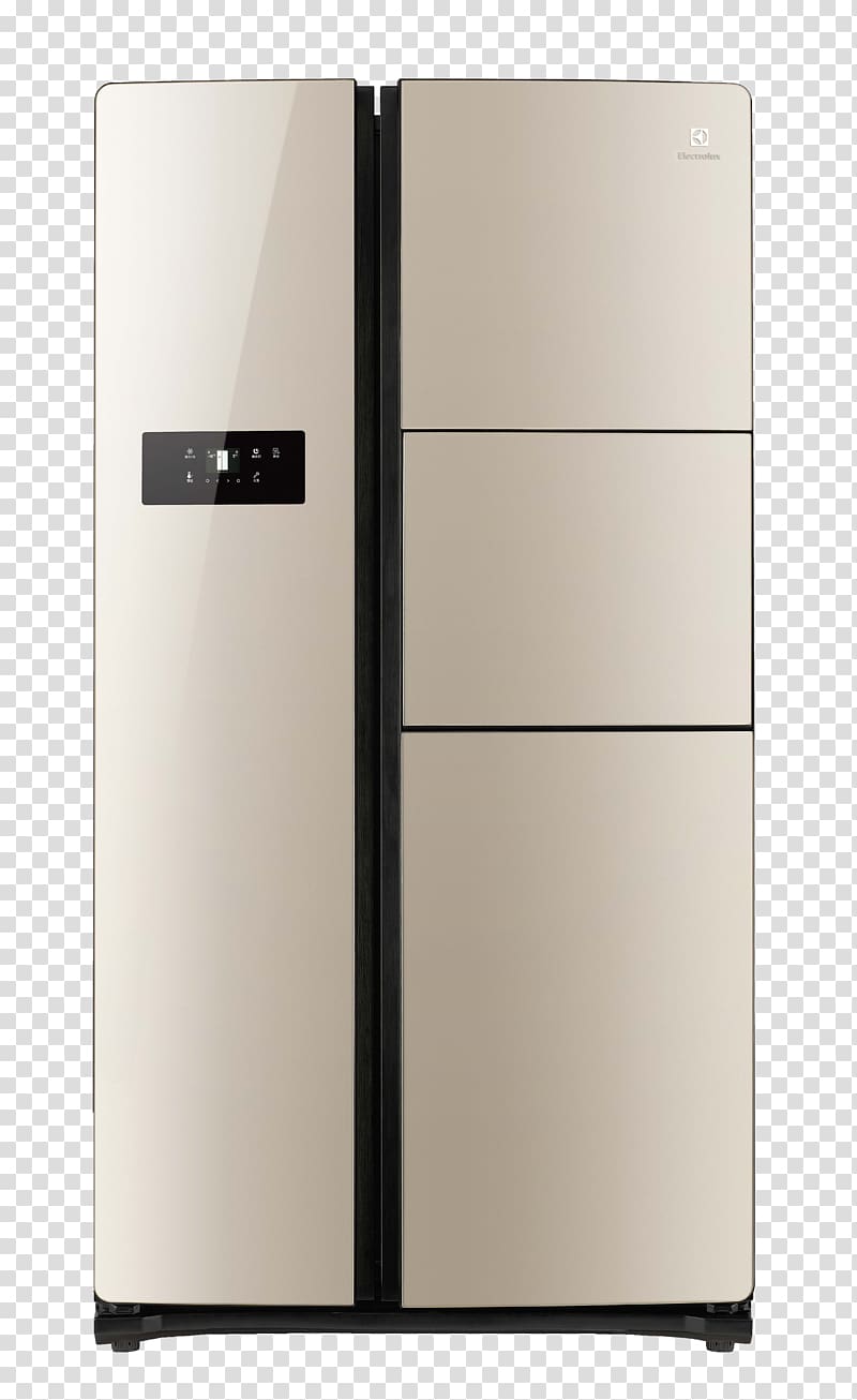 Champagne Refrigerator Home appliance, Champagne luxury multi-door refrigerator transparent background PNG clipart