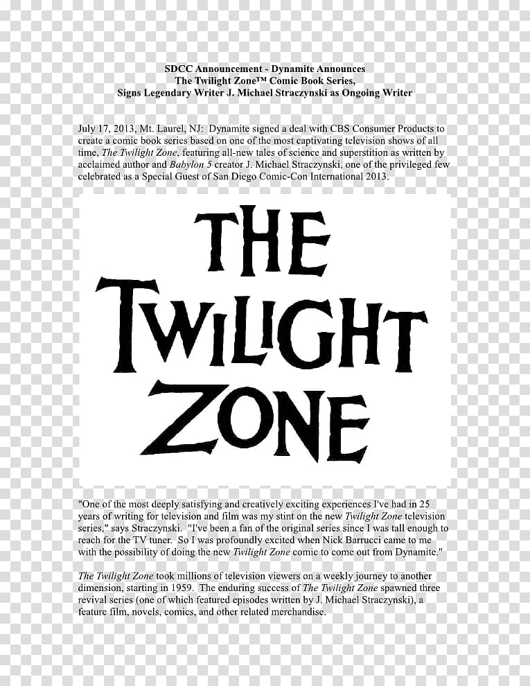 Poster Comic book The Twilight Zone Season 1 Television show, dinamite transparent background PNG clipart