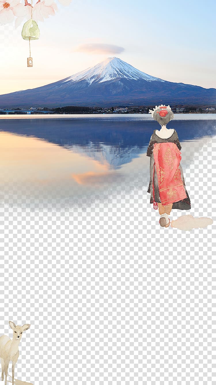 girl animated character facing Mount Fuji, Mount Fuji Tourism Hotel Travel , Japan Travel transparent background PNG clipart