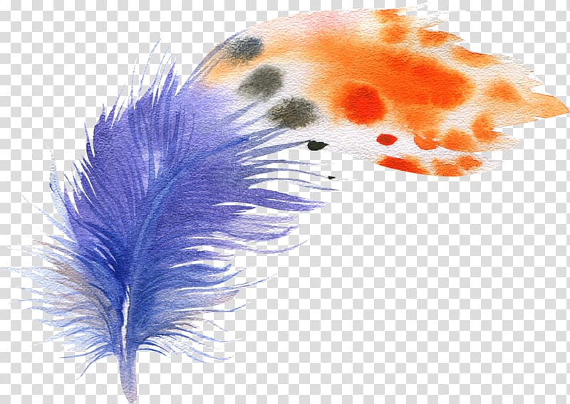 purple and orange feather illustration, Bird Feather Watercolor painting Drawing Illustration, feather transparent background PNG clipart