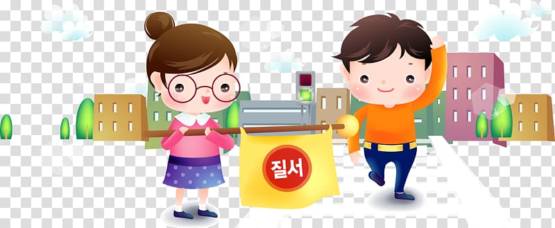 Student Cartoon Illustration, Cartoon children flag transparent background PNG clipart