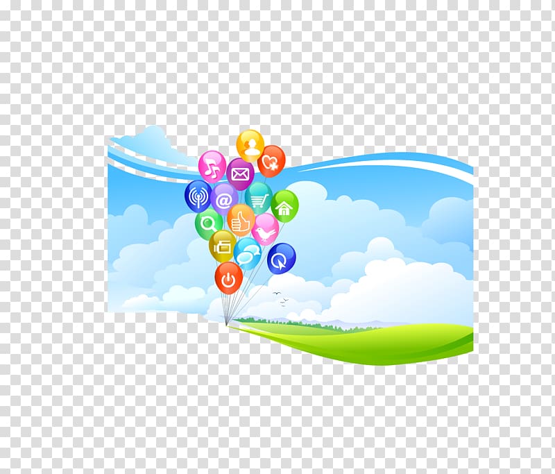 Sky Landscape Cartoon, Chaoyang Balloon White Cloud transparent background PNG clipart