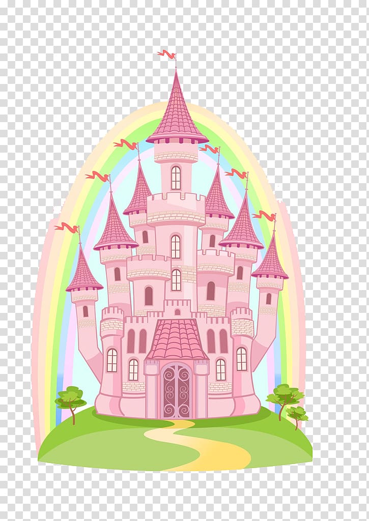 pink castle , Fairy tale Illustration, Pink castle transparent background PNG clipart