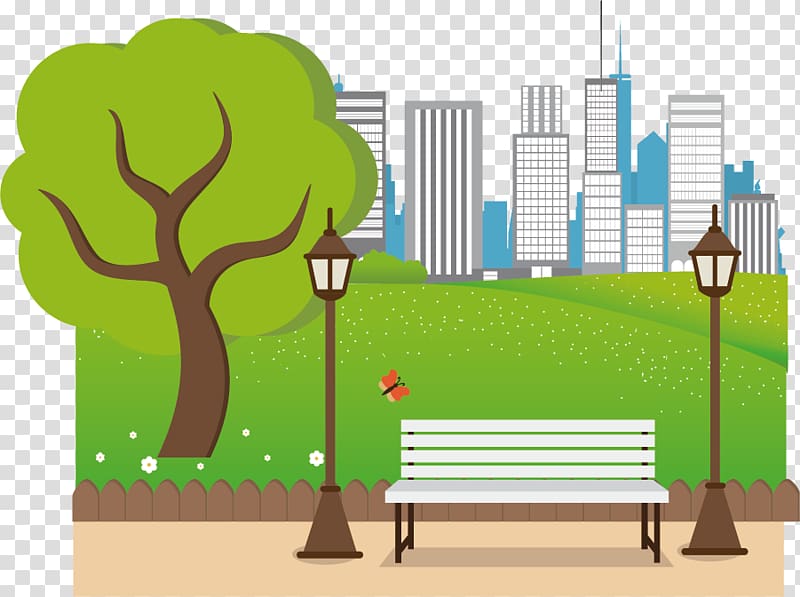 white bench illustration, Urban park Cartoon Illustration, Park cartoons transparent background PNG clipart