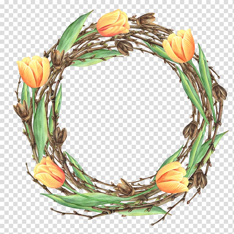 orange flower wreath illustration, Floral design Flower Wreath Garland, Yellow flower garland transparent background PNG clipart