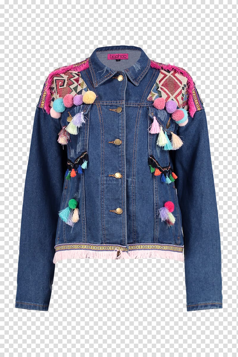 Denim Jacket Embroidery Pom-pom Jeans, Span And Div transparent background PNG clipart