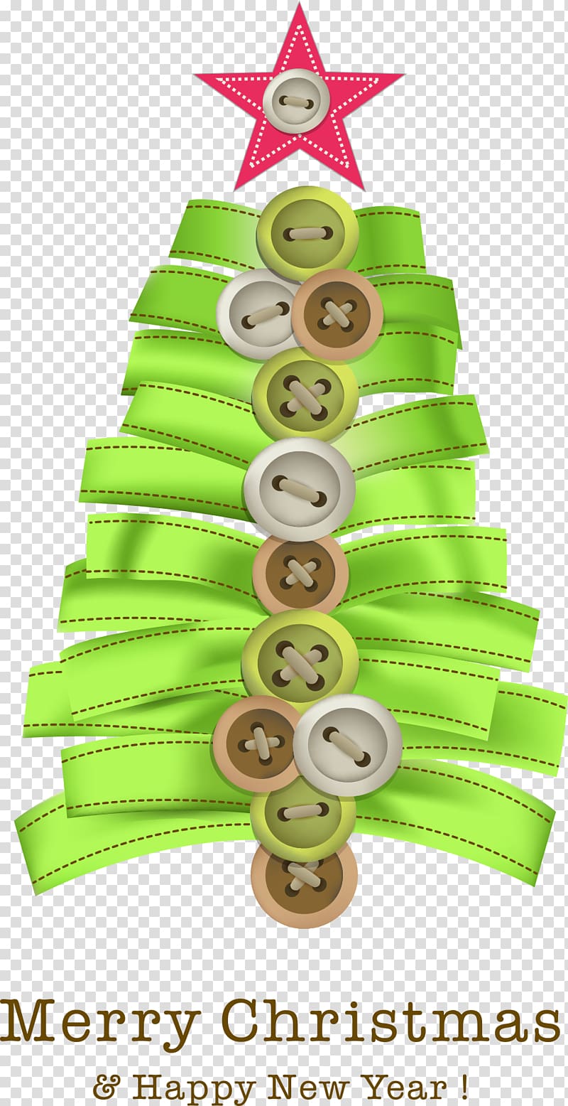 Christmas tree Christmas card Tree-topper, Christmas button with green ribbon transparent background PNG clipart
