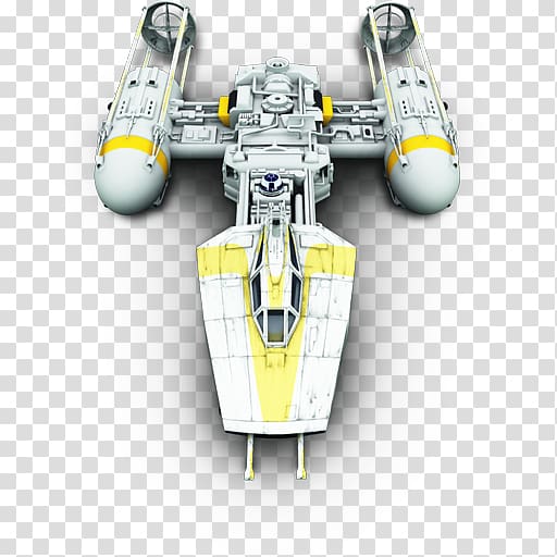 white and yellow spaceship, machine vehicle, YWing transparent background PNG clipart