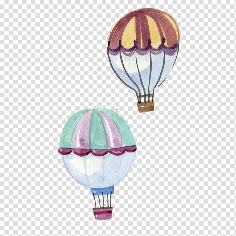 two hot air balloons, Circus Watercolor painting Hot air balloon, hot air balloon material transparent background PNG clipart