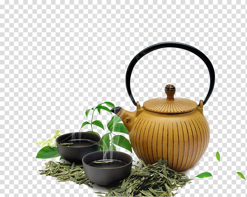 brown and black teapot near bowls, Green tea Longjing tea White tea Assam tea, Tea teapot transparent background PNG clipart