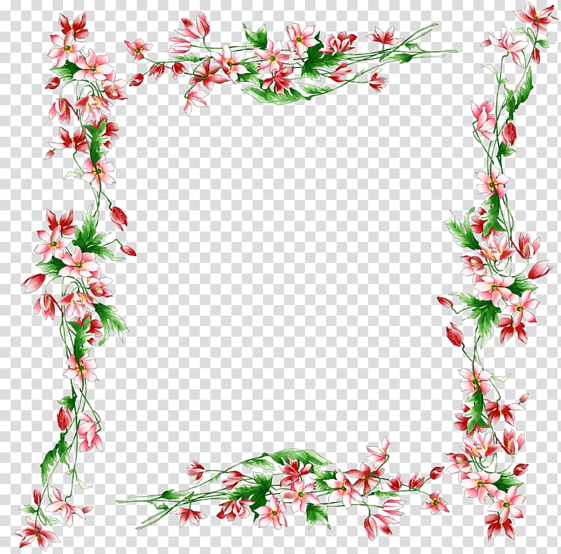 red and green floral frame illustration, Border Flowers Rose , psd transparent background PNG clipart